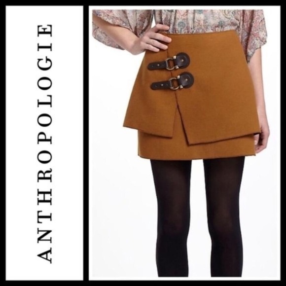 Anthropologie Dresses & Skirts - Anthropologie Meadow Rue Camel Tan Buckle Felt Layered Mini Skirt